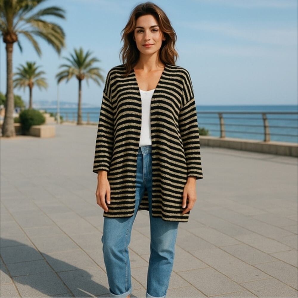 Madeline Sparklestein Striped Chunky Over Sized Sweater Cardigan Size M